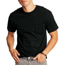 Hanes Herren Heavyweight Pocket T-Shirt, Beefy-T Full-Cut Cotton Pocket Tee für Männer, Crewneck T-Shirt für Männer, 1er oder 2er Pack, Schwarz - 1 Packung, L von Hanes