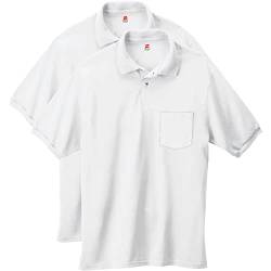 Hanes Herren Kurzarm Jersey Pocket Polo (2er Pack), Weiß, Groß von Hanes