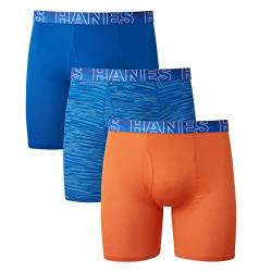 Hanes Herren Men's X-Temp 4-Way Stretch Mesh Boxer Briefs, 3 Pack Slip, Blau/Orange/Space Dye Blau, Large von Hanes