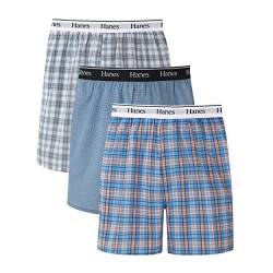 Hanes Herren Originals, Baumwolle, gewebt, feuchtigkeitsableitend, 3er-Pack Boxershorts, Blaue Plaids, Medium von Hanes