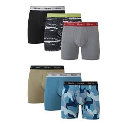 Hanes Herren Originals Boxershorts Stretch Cotton Underwear Retroshorts, Normales Bein – Blau Camo/Khaki/Schwarz – 6er-Pack, Medium von Hanes