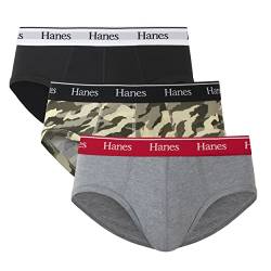 Hanes Herren Originals Stretch-Baumwoll-Slips, feuchtigkeitsableitende Unterwäsche, 3er-Pack Slip, Schwarz/Beton-Heather/Camo, Medium von Hanes