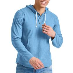 Hanes Herren Originals Tri-Blend Jersey T-Shirt Hoodie mit Henley-Kragen Kapuzenpullover, Blue Jay Pe Heather, XX-Large von Hanes