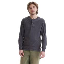 Hanes Herren T-Shirts, Beefyt Baumwolle Langarmhemden Henley-Hemd, Schiefer-Heather, Klein von Hanes