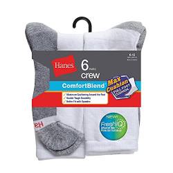 Hanes Men's Comfortblend Max Cushion 6-Pack Crew Socks, White, Shoe Size: 6-12 von Hanes