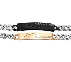 Hanessa Pärchen Armband mit Gravur 2 Stück silber gold 22 cm | Armband personalisiert Edelstahl für Partner Familie Beste Freundin BFF | Partnerarmbänder 2er Set Armbänder für Paare von Hanessa