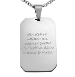 Hanessa Personalisierte Kette mit Gravur Edelstahl 50 cm mit Anhänger Dog Tag Erkennungsmarke in silber - Personalisierte Halskette für Männer und Frauen - Personalisierter Schmuck Damen Herren von Hanessa