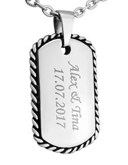 Hanessa Personalisierte Kette mit Gravur Edelstahl 50 cm mit Anhänger Dog Tag Erkennungsmarke in silber - Personalisierte Halskette für Männer und Frauen - Personalisierter Schmuck Damen Herren von Hanessa