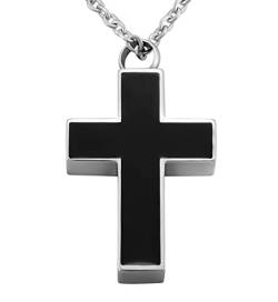 Hanessa Personalisierte Kette mit Gravur Edelstahl 50 cm mit Anhänger Kreuz Rückseite matt in silber schwarz - Personalisierte Halskette für Männer und Frauen - Personalisierter Schmuck Damen Herren von Hanessa