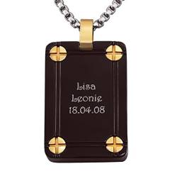 Hanessa Personalisierte Kette mit Gravur Edelstahl 50 cm mit Anhänger Rechteck Dog-Tag in silber schwarz gold - Personalisierte Halskette für Männer und Frauen - Personalisierter Schmuck Damen Herren von Hanessa