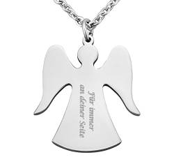 Hanessa Personalisierte Kette mit Gravur Edelstahl 50 cm mit Anhänger Schutzengel Engel in silber - Personalisierte Geschenke für Kinder und Erwachsene - Halskette Damen Herren Mädchen Jungen von Hanessa