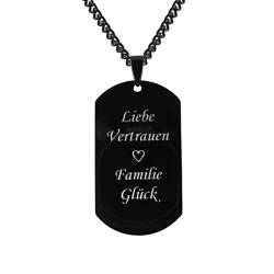 Hanessa Personalisierte Kette mit Gravur Edelstahl 57 cm mit Anhänger Dog Tag in schwarz - Personalisierte Halskette für Männer und Frauen - Personalisierter Schmuck Damen Herren von Hanessa