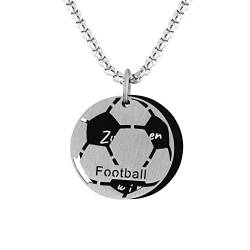 Hanessa Personalisierte Kette mit Gravur Edelstahl 60 cm mit Anhänger Football rund in silber/schwarz - Personalisierte Halskette für Männer - Personalisierter Schmuck Herren von Hanessa