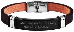 Hanessa Personalisiertes Armband mit Gravur für Männer und Frauen Edelstahl Leder braun Länge 21 cm | Personalisierte Armbänder mit Namen Herren Damen von Hanessa