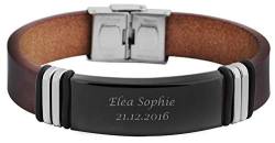 Hanessa Personalisiertes Armband mit Gravur für Männer und Frauen Edelstahl Leder braun silber schwarz Länge 21 cm | Personalisierte Armbänder mit Namen Herren Damen von Hanessa