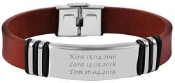 Hanessa Personalisiertes Armband mit Gravur für Männer und Frauen Edelstahl Leder rotbraun Länge 22 cm | Personalisierte Armbänder mit Namen Herren Damen von Hanessa