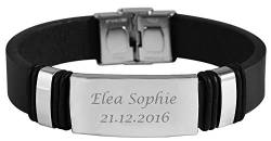 Hanessa Personalisiertes Armband mit Gravur für Männer und Frauen Edelstahl Leder schwarz silber Länge 21 cm | Personalisierte Armbänder mit Namen Herren Damen von Hanessa