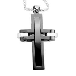 Hanessa Schmuck für Männer Edle Edelstahl Herren Halskette mit Massivem Kreuz Anhänger in Schwarz Jesus Geschenk zu Weihnachten für den Freund / Mann von Hanessa