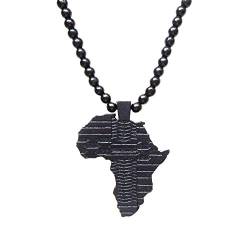 Hanessa Schwarz Damen u. Herren Schmuck.Africa Perlen Halskette , Land-Karte Afrika aus Holz von Hanessa