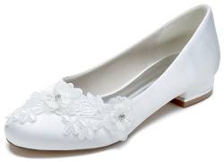 Hanfike Damen Abend Flache Pumps Slip on Brautschuhe Bequem Hochzeits Prom Schuhe mit Blume JY316 Weiß EU 42 von Hanfike