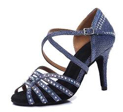 Hanfike Damen Hochzeits Sandalen Glitzer Formal Evening Prom Schuhe L419 Dark Grau Blau EU 40.5 von Hanfike