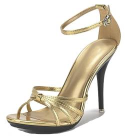 Hanfike Damen Sommer Elegant Sandaletten Stiletto High Heel Fesselriemen Sommerschuhe Gold EU 41.5 von Hanfike