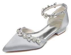 Hanfike Damen Spitz Hochzeits Flache Pumps Ketten Brautschuhe Komfort Hochzeits Abend Kleidschuhe mit Strass JY323 Silber EU 40 von Hanfike