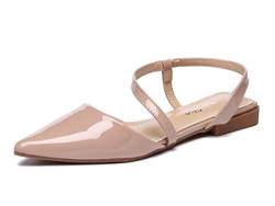 Hanfike Frauen Slingpumps Flach Bequem Spitz Sommer Sling Pumps HL005 Nude EU 40 von Hanfike