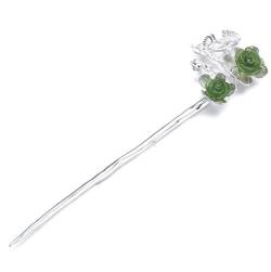 HangErFeng Hair Stick S925 Silver-Inlaid Jasper Rose Hairpin with Chinese Elements (Silver) von HangErFeng