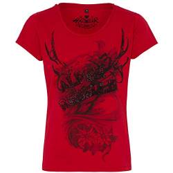 Hangowear Trachtenshirt Modell Thoya | in weiß oder rot | Alpenrebellin Trachtenprint | Trachten T-Shirt für Damen (Bordeaux, XS) von Hangowear