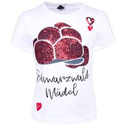 Schwarzwald T-Shirt Celina Kids | Schwarzwald Mädel | Bollenhut aus Pailletten | Trachtenshirt (weiß, 110/116) von Hangowear