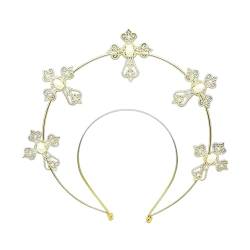 Gothic Halos Stirnband Handgemachte Perlen Kreuz Tiaras Vintage Virgin Kopfschmuck für Frauen Hochzeit Braut Geschenk Kostüm Kopfschmuck von Hangsu