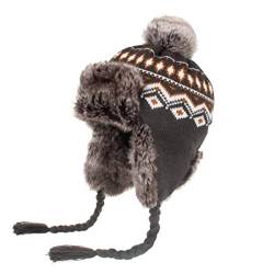 Damen Strickmütze Peruanische Beanie Mütze Winter Warm Wolle Häkeln Quaste Peru Skimütze Kappe mit Ohrenklappen Pom () Gr. 6 7/8/7 1/4, grau von Hanguin