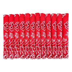 HankieWorld Bandanas Geschenkset 12 Stück weiche, dünne Haptik Baumwolle Bandana Schal für Kopfhaar Hals und Dekoration, 12 Stück, rot, Large von HankieWorld