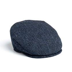 Hanna Hats Vintage Wolle Tweed Irische Flache Kappe (Blaues Fischgrätenmuster, M) von Hanna Hats