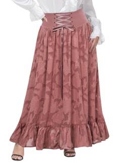 Hanna Nikola Damen Große Größen Viktorianischer Renaissance Spitze Maxirock Middle Ages A-Line Maxi Skirt Dunkelrosa 56 von Hanna Nikole