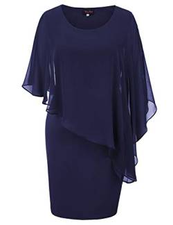 Hanna Nikole Cape Pencil Kleid Damen Große Größen Chiffon Kleider für Hochzeit Marineblau 48 von Hanna Nikole