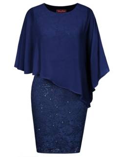 Hanna Nikole Cape Spitze Pencil Kleid Damen Große Größen Glitzer Chiffon Kleider für Hochzeit Dunkelblau 50 von Hanna Nikole