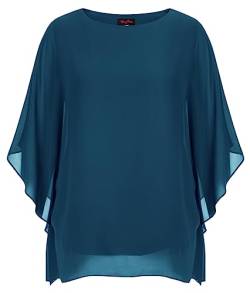 Hanna Nikole Chiffon Oberteile Damen Casual Fashion Große Größen Tuniken Pfauenblau 46 von Hanna Nikole