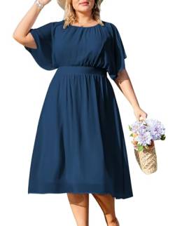 Hanna Nikole Damen A-Linie Kleid Elegant Freizeitkleider Elastische Taille Chiffon Kleid für Mollige Navy Blau 48 von Hanna Nikole