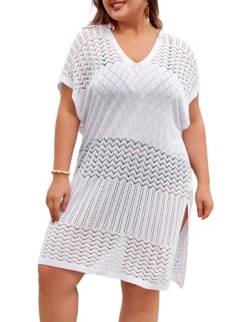 Hanna Nikole Damen Badeanzug Cover Ups Große Größe Slit Strandkleid Elegant Beachwear Weiß 54 von Hanna Nikole