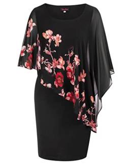 Hanna Nikole Damen Bleistiftkleid Cape Chiffon Vintage 50er Figurbetontes Etuikleid Rosa Pfirsichblüte 52 von Hanna Nikole