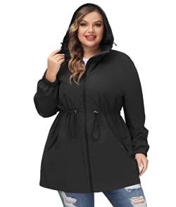 Hanna Nikole Damen Große Größe Jacke Leicht Casual Regenjacke Outdoorjacke Fahrrad mit Kapuze Schwarz 54 von Hanna Nikole