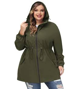 Hanna Nikole Damen Große Größe Regenjacke Übergangsjacke Outdoorjacke mit Kapuze Armeegrün 56 von Hanna Nikole