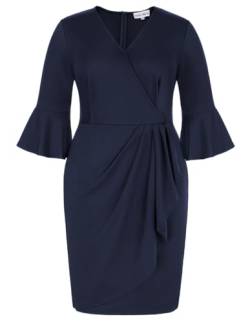 Hanna Nikole Damen Große Größen Casual Kleid 3/4 Ärmel V-Ausschnitt Elegant Freizeitkleid Cocktailkleid Navy Blau 54 von Hanna Nikole