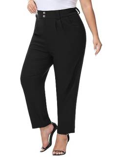 Hanna Nikole Damen Große Größen Hohe Taille Bleistifthose Einfarbig Trousers Mit Knöpfen Schwarz 46 von Hanna Nikole