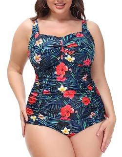 Hanna Nikole Damen Große Größen Stylischer Monokinis Strandmode Ärmellos Einteilige Swimsuit Rote Blumen 46 von Hanna Nikole