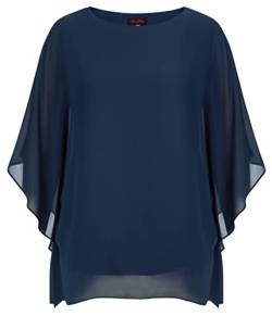 Hanna Nikole Damen Große Größen Tops Batwing Sleeves T-Shirt Mesh Blusenshirt Navy Blau 50 von Hanna Nikole