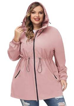 Hanna Nikole Damen Jacke Casual Leicht Regenjacke Übergangsjacke Damen Outdoorjacke Packbar Reisen Fahrrad mit Kapuze Rosa 54 von Hanna Nikole