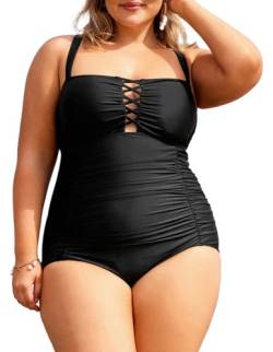 Hanna Nikole Damen Push Up Badeanzug Große Größe Einteilige Bauchkontrolle Pleated Monokini Schwarz 46 von Hanna Nikole